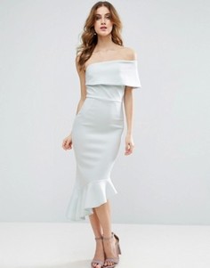 Платье миди на одно плечо с баской ASOS - Синий