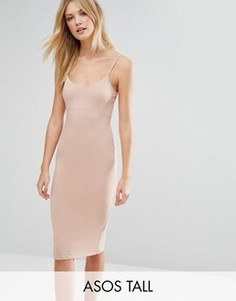 Облегающее платье миди на бретельках ASOS TALL - Розовый