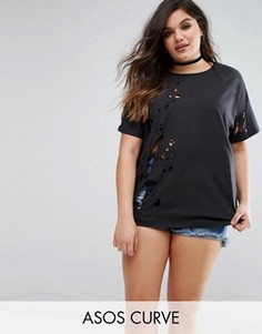 Oversize-футболка с рваной отделкой ASOS CURVE - Серый