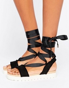 Miss KG Dakota Pom Pom Tie Up Flat Sandals - Черный