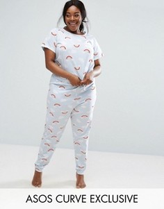 Пижамные штаны и футболка с короткими рукавами ASOS CURVE - Мульти