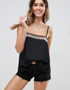 Топ на тонких бретельках с вышивкой ASOS - Черный