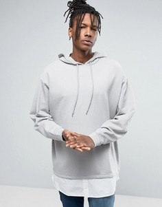 Oversize-худи с нижнем краем в рубашечном стиле ASOS - Серый