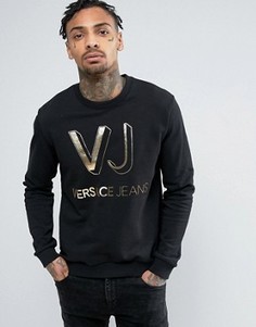 Свитшот с большим логотипом цвета металлик Versace - Черный