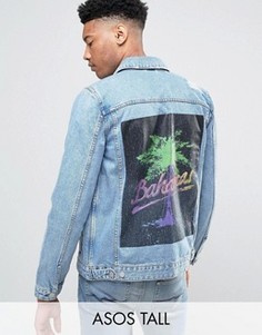 Выбеленная джинсовая куртка с принтом на спине ASOS TALL - Синий