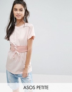 Футболка с отделкой в стиле корсета ASOS PETITE - Бежевый