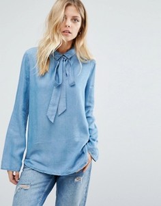Boss Orange By Hugo Boss Denim Look Pussy Bow Shirt - Синий