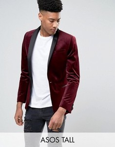 Бордовый бархатный блейзер скинни ASOS TALL - Красный