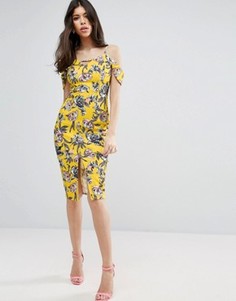Желтое фактурное платье миди с цветочным принтом ASOS - Желтый