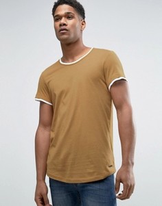 Длинная футболка с двойной кромкой и асимметричным подолом Esprit - Бежевый