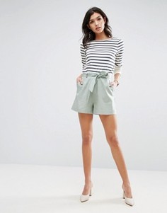 Льняные шорты с ремнем ASOS - Зеленый