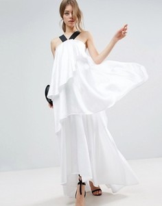 ASOS WHITE Layered Frill Maxi Dress With Strap Detail - Белый