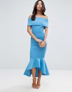 Платье миди с баской ASOS PREMIUM - Синий