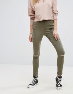 Зауженные джинсы с рваной отделкой Missguided Sinner Authentic - Зеленый