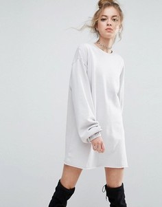 Трикотажное oversize-платье с длинными рукавами ASOS - Stone