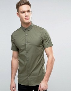 Строгая рубашка скинни с короткими рукавами Only &amp; Sons - Зеленый