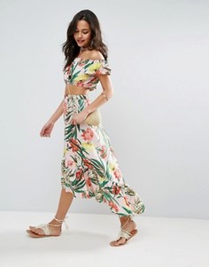 Юбка с оборкой и пальмовым принтом ASOS - Мульти