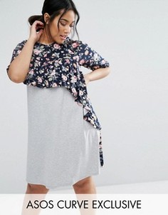 Цельнокройное платье в стиле casual с цветочной оборкой ASOS CURVE - Мульти