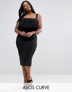 Платье миди с оборкой ASOS CURVE - Черный