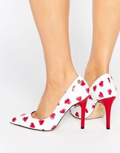 Туфли-лодочки на каблуке с принтом сердец Love Moschino - Белый