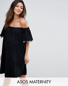 Платье с помпонами ASOS Maternity - Черный