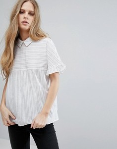 Vila Short Sleeve Striped Smock Blouse - Мульти