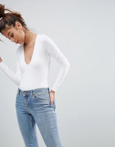 Боди с V-образным вырезом и длинными рукавами ASOS - Белый