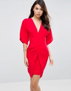 Платье мини с рукавами кимоно и асимметричными карманами ASOS - Красный