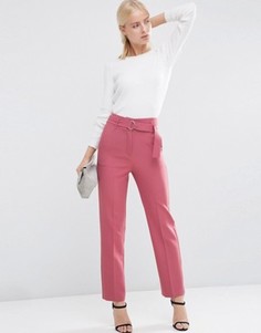 Брюки с завышенной талией и поясом ASOS - Розовый