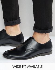 Черные кожаные туфли дерби ASOS - Доступна модель для широкой стопы - Черный