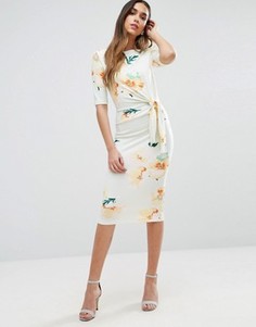 Платье-футляр миди с узлом и цветочным принтом ASOS - Мульти