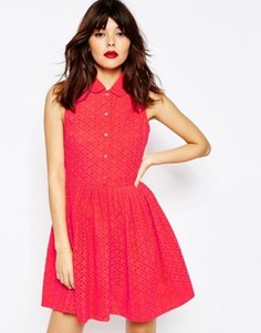 Платье-рубашка с вышивкой ришелье ASOS - Красный