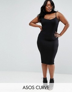 Облегающее платье миди на бретельках ASOS CURVE - Черный