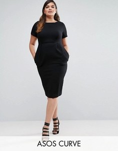Облегающее фактурное платье миди ASOS CURVE - Черный
