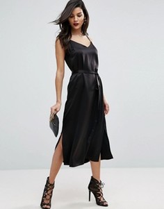 Платье-комбинация миди с поясом ASOS - Черный