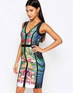 Бандажное платье миди с тропическим принтом WOW Couture - Мульти