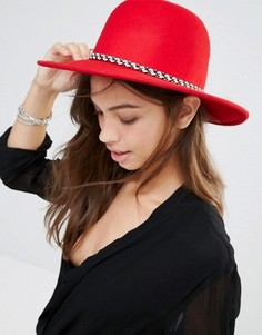 Красная фетровая шляпа с широкими полями и кисточкой Brixton - Красный