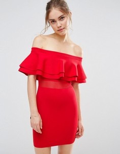 Вязаное платье мини в рубчик с сетчатой вставкой Endless Rose - Красный