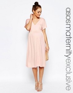 Платье миди для беременных с рукавом-бабочкой ASOS Maternity - Розовый