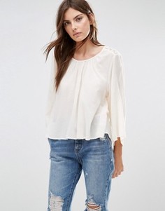 Свободный топ с кружевной кокеткой Vila - Бежевый