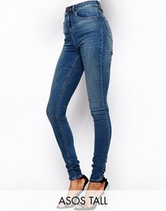 Тертые cиниe джинсы скинни с завышенной талией ASOS PETITE Ridley - Синий