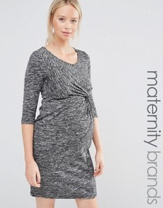 Меланжевое трикотажное платье для беременных с рукавами 3/4 Mamalicious - Серый Mama.Licious