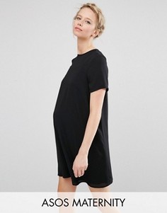 Цельнокройное платье для беременных с верхним слоем из шифона ASOS Maternity - Черный