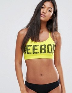 Неоново-желтый спортивный бюстгальтер металлик с логотипом Reebok - Желтый