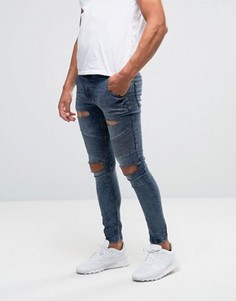 Байкерские джинсы скинни с рваной отделкой SikSilk - Синий