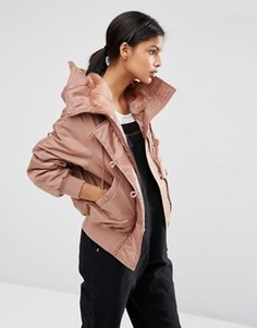 Бомбер с отделкой из искусственного меха ASOS - Розовый