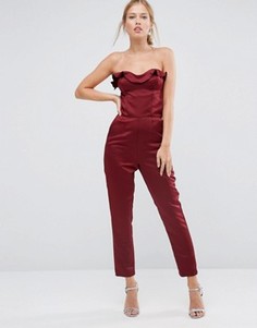 Атласный комбинезон-бандо с оборками ASOS - Красный