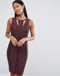 Бандажное платье с отделкой из полиуретана WOW Couture - Коричневый