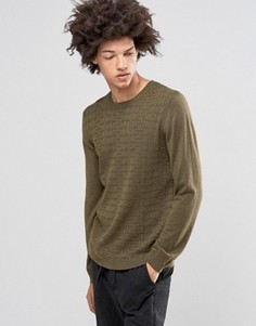 Джемпер с узором в косичку и добавлением мериносовой шерсти ASOS - Зеленый