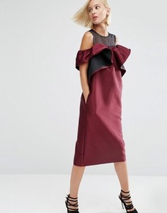 Платье с открытыми плечами и вставкой из органзы ASOS WHITE - Красный